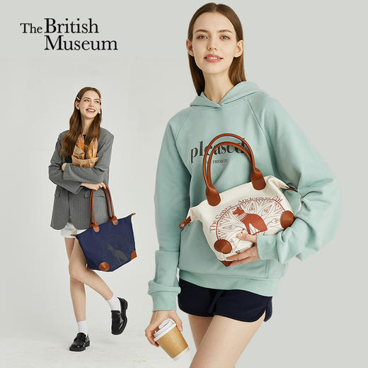 大英博物馆 盖亚·安德森猫系列 轻便手提饺子包 斜挎包 米色 蓝色 商品图0