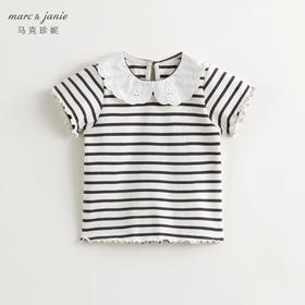 马克珍妮女童甜美娃娃领条纹短袖T恤儿童纯棉上衣夏装新款240733