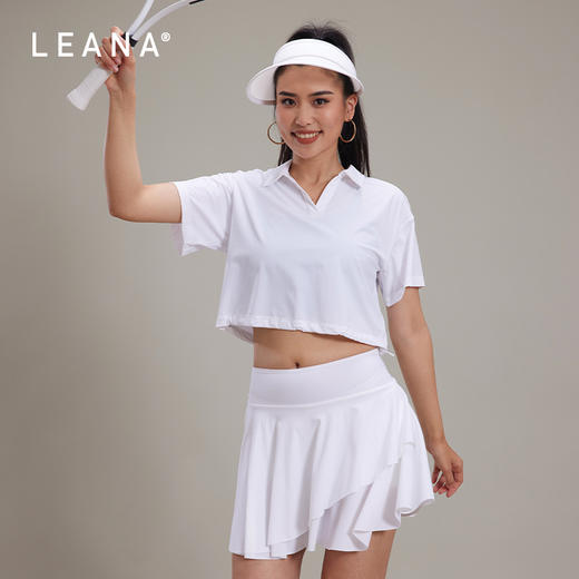 LEANA休闲运动套装裙女夏新款防晒polo领修身瑜伽短袖t恤半身裙两件套LN1112 商品图3