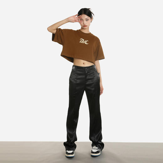 【Achock官方店】国潮刺绣微喇叭辣妹西裤休闲直筒堆积感亮面西裤 商品图2