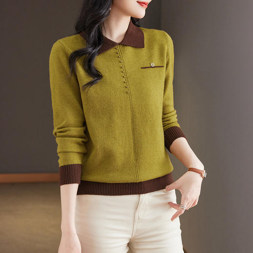 翻领长袖针织衫春款减龄遮肚子毛衣打底衫CC-77950 商品图1