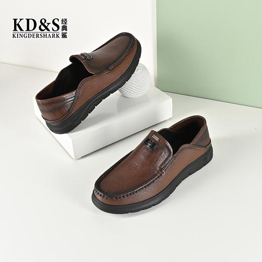 2024经典鲨春季上新男鞋方圆羊皮革平底时髦休闲皮鞋KW269-D14011 商品图0