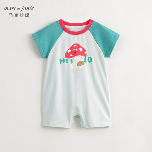 [凉感透气]马克珍妮宝宝趣味植物拼色短袖连体衣婴儿爬服夏240820 商品图3