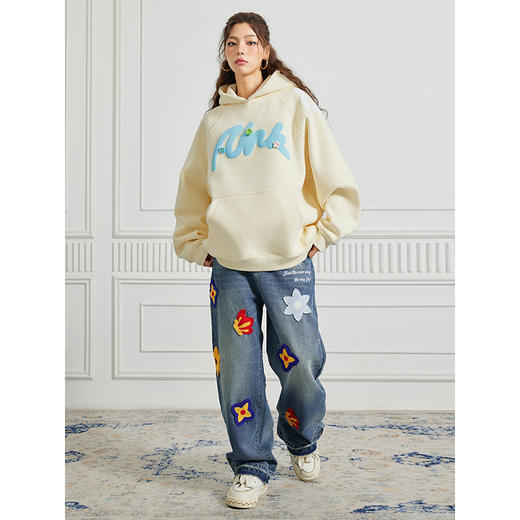 【Achock官方店】国潮原创创意字母花瓣刺绣牛仔裤直筒阔腿长裤 商品图1