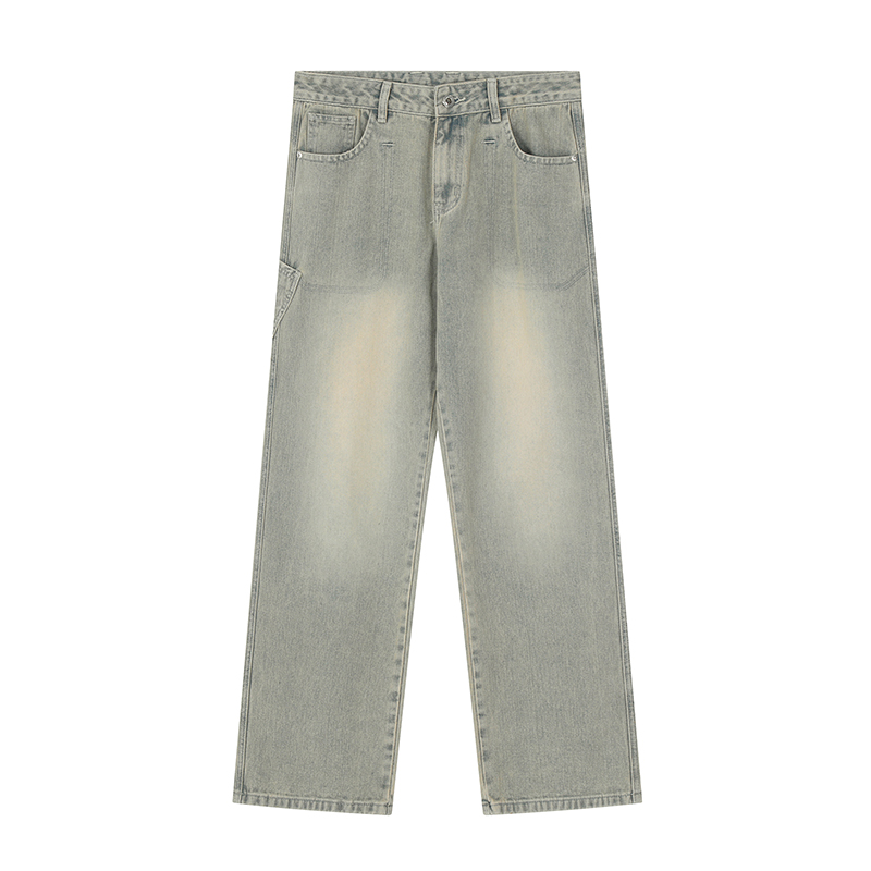 【Achock官方店】美式复古水洗黄泥色直筒牛仔裤侧口袋牛仔裤男