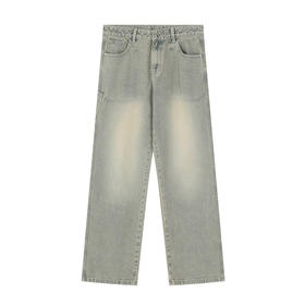 【Achock官方店】美式复古水洗黄泥色直筒牛仔裤侧口袋牛仔裤男