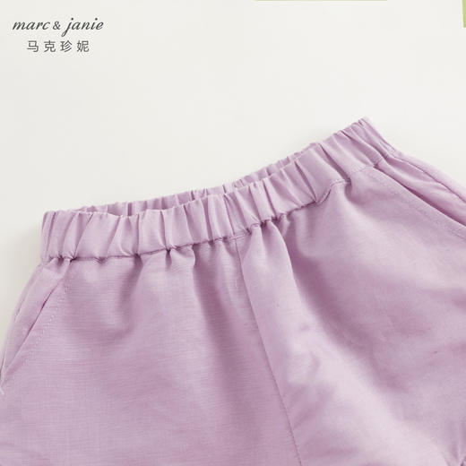 马克珍妮女童法式拼接荷叶边棉麻短裤儿童裤子2024夏装新款240853 商品图3