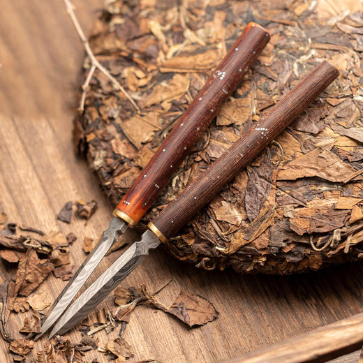 老秤杆称心如意茶刀普洱茶饼撬刀檀木大马士革钢刀不锈钢功夫茶具 商品图1