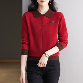 翻领长袖针织衫春款减龄遮肚子毛衣打底衫CC-77950