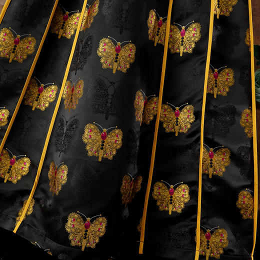 云锦金丝蝴蝶提花包边百褶裙，新中式改良马面半身裙ZSM-240321 商品图3