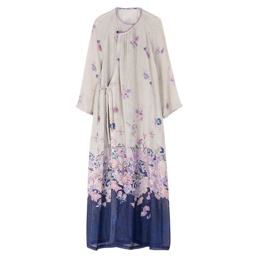 牧衣游原创 印花进口麻连衣裙女春季新款禅意复古新中式长裙 前雪 商品图4