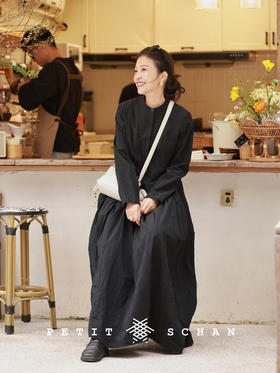 半夜去看海 精梳棉混纺中式小立领衬衫式套头连衣裙