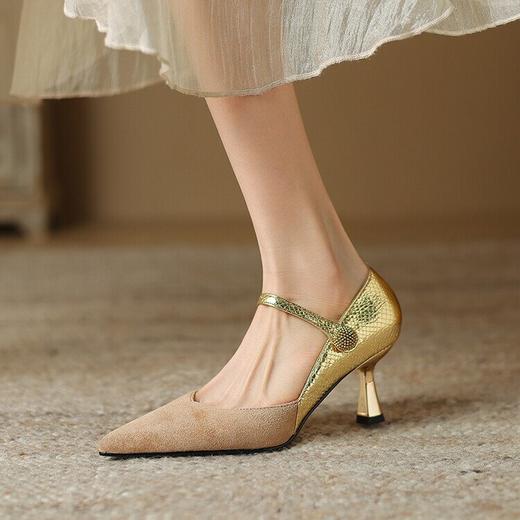 【预售5天】法式尖头细跟单鞋，拼色一字扣浅口高跟鞋HBP&5957 商品图2