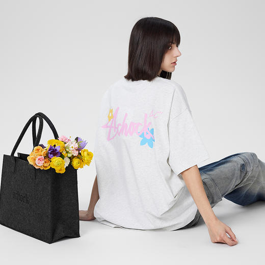 【Achock官方店】潮牌小花印花英文情侣半袖t恤美式宽松圆领短袖 商品图1