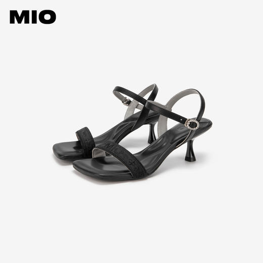 MIO米奥夏季方头高跟时装凉鞋舒适透气一字带细跟凉鞋女鞋M243141303 商品图3