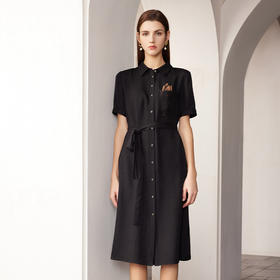 【中长款系带真丝裙】2024年春夏新品100%桑蚕丝系带收腰连衣裙