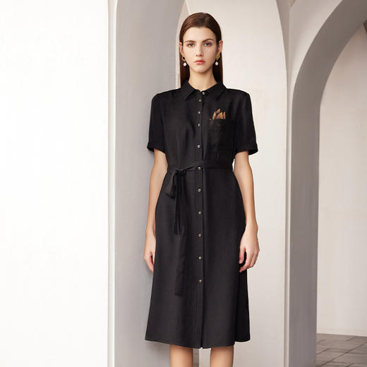 【中长款系带真丝裙】2024年春夏新品100%桑蚕丝系带收腰连衣裙 商品图0