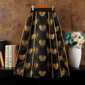 云锦金丝蝴蝶提花包边百褶裙，新中式改良马面半身裙ZSM-240321