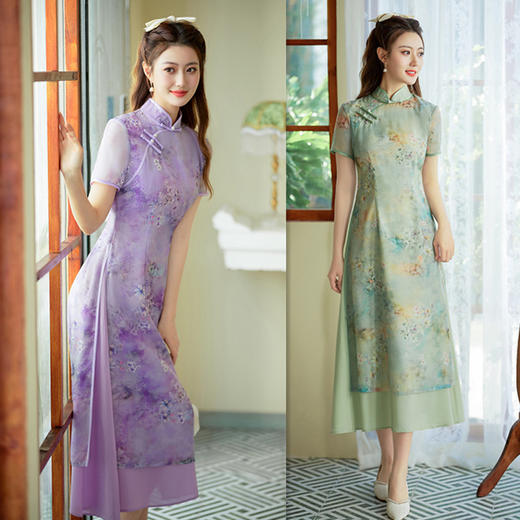 改良民族风年轻女士，日常奥黛旗袍裙GX-281521 商品图0