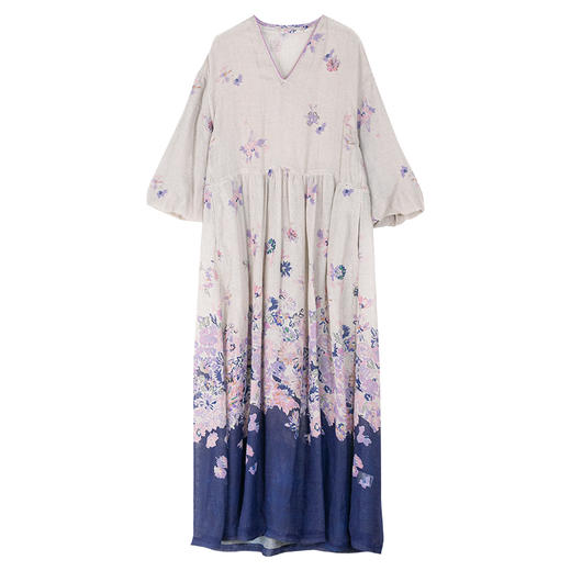 牧衣游原创 印花进口麻连衣裙女新款别致小众设计感长裙气质 树间 商品图4