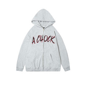 【Achock官方店】国潮毛粒绒刺绣印花拉链卫衣春季简约连帽外套男