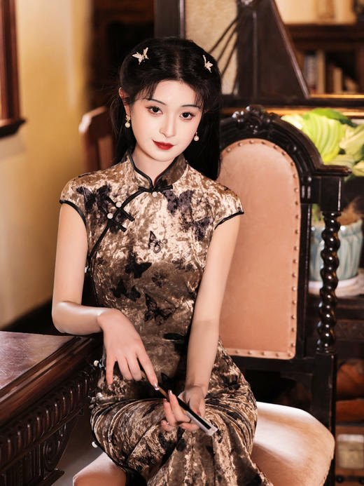 【3天发货】2024新款春夏改良年轻款优雅气质蝴蝶花纹复古民国旗袍LSB 2616 商品图1