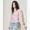 法式浪漫甜美荷叶边花苞袖衬衫女2024春季新款短款方领衬衣V0040977 商品缩略图0