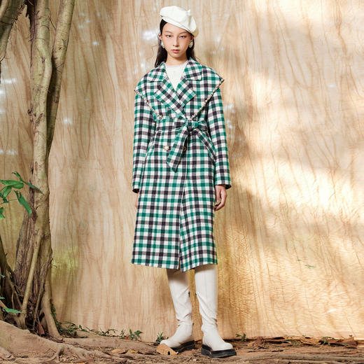 MAXRIENY格纹直身型大衣冬季复古学院风外套氛围感外衣女MS87CT755Z50 商品图1