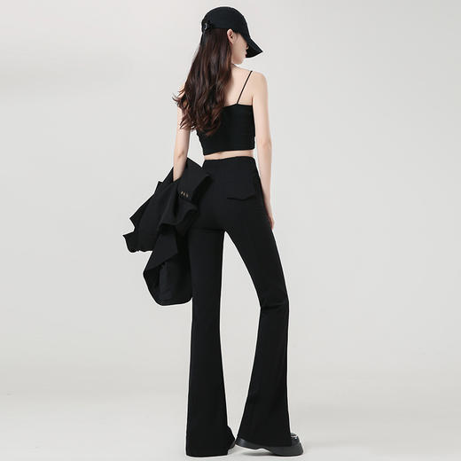 「开叉·喇叭裤！显瘦遮肉款」黑色开叉微喇叭裤 女春秋高腰垂感修身显瘦休闲直筒拖地裤子西装裤下装 商品图2