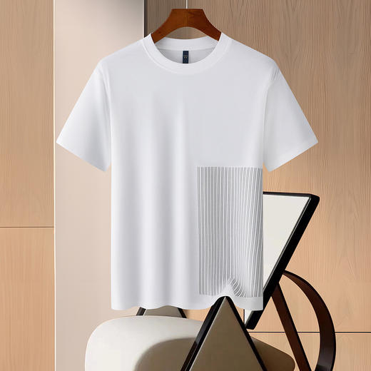 【含桑蚕丝】罗蒙男士夏季休闲百搭男T恤时尚条纹短袖t恤男舒适圆领短袖男 商品图1