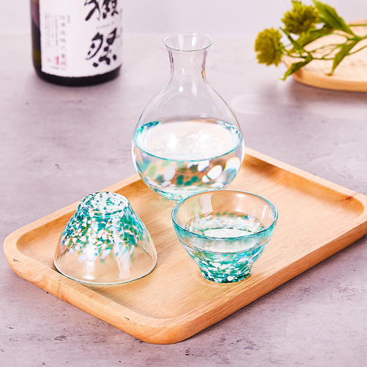 可可屋日本进口石塚硝子津轻手工匠心制作彩色玻璃酒具三件套一壶两杯 FS-71582 水芭蕉三件套 商品图3