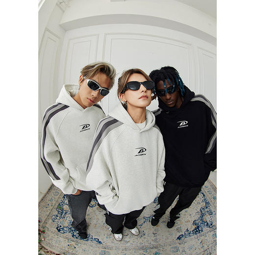 【Achock官方店】美式拼接小logo印花插肩袖帽衫情侣加绒连帽卫衣 商品图1