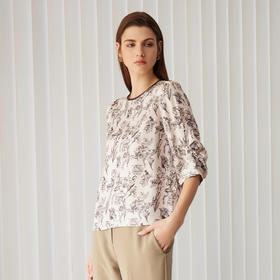 【桑蚕丝印花T恤】24年春夏新品女士100%桑蚕丝印花时尚七分袖超薄上衣