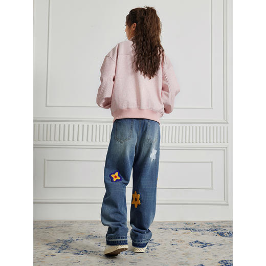 【Achock官方店】国潮原创创意字母花瓣刺绣牛仔裤直筒阔腿长裤 商品图2