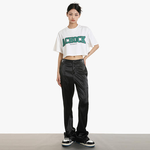 【Achock官方店】国潮刺绣微喇叭辣妹西裤休闲直筒堆积感亮面西裤 商品图3
