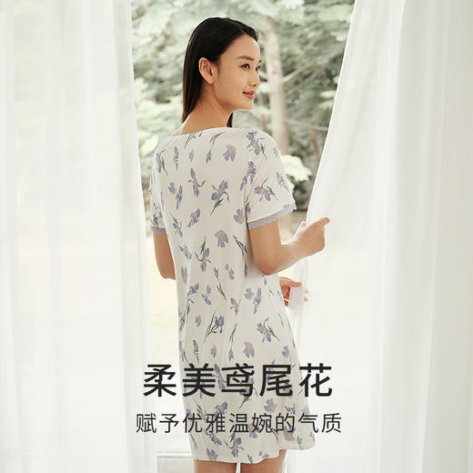 【深睡眠蚕丝睡衣】金三塔真丝针织印花短袖睡裙100%桑蚕丝家居服  YZFEB301 商品图3