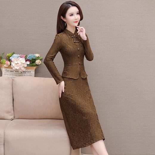 假两件中长裙，气质长袖连衣裙QYM-KED-H1681-Y 商品图1