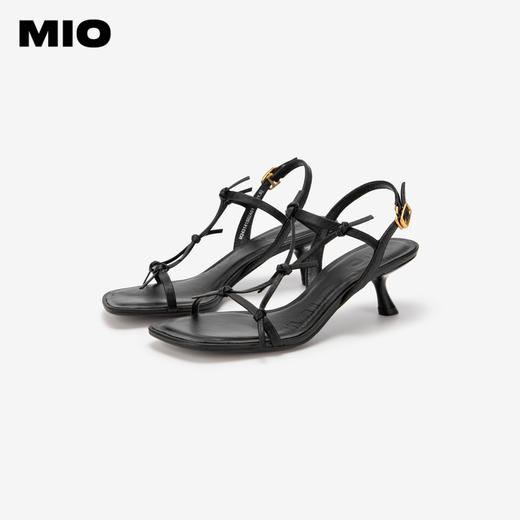 MIO米奥夏季方头高跟时装凉鞋牛皮革简约气质夏日清爽凉鞋M243141502 商品图3