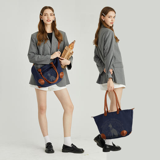 大英博物馆 盖亚·安德森猫系列 轻便手提饺子包 斜挎包 米色 蓝色 商品图3