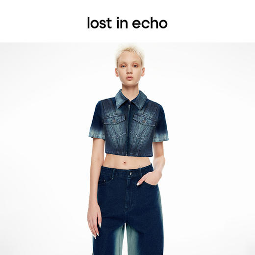 lost in echo2024春季新款设计师品牌修身短款拉链酸洗牛仔外套 商品图3