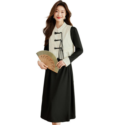 2024年春季上新气质时尚新中式提花马甲修身显瘦打底套装连衣裙HR-ARE3583 商品图4