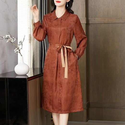 气质干练收腰，香云纱时尚桑蚕丝A字连衣裙KQN-221536 商品图3