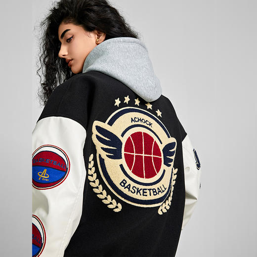 【Achock官方店】美式重磅字母毛巾绣植绒棒球服潮牌飞行员夹克男 商品图2