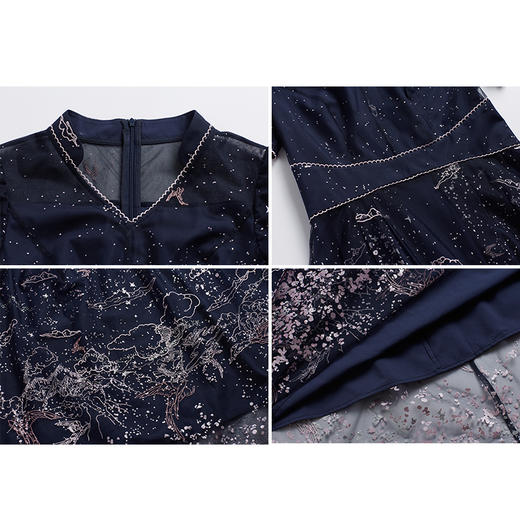 司歌新中式刺绣v领短袖连衣裙A891076X 商品图1