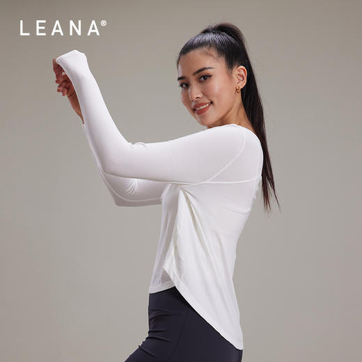 LEANA新款2024瑜伽服长袖宽松女新款螺纹开领跑步健身运动瑜伽上衣LN1103 商品图4