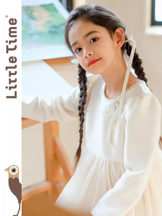 littletime女童轻奢珍珠2024新春款法式小香风纱纱A摆连衣裙 商品图1