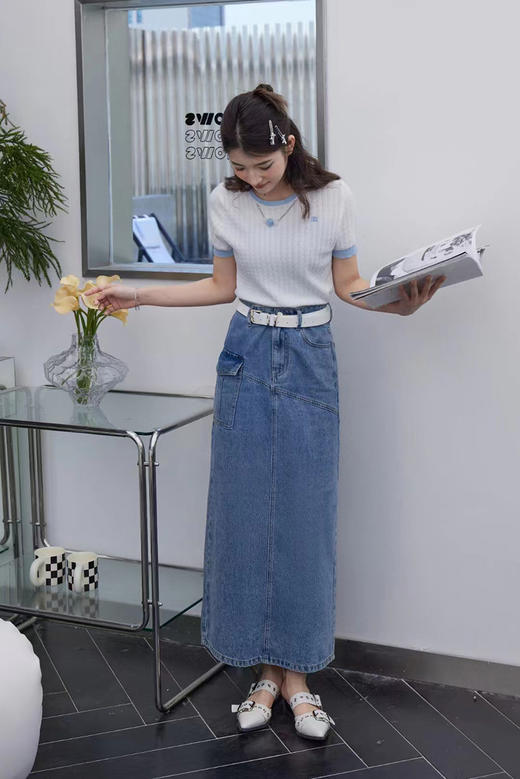 圆领撞色边挂珠针织短袖衫 9522040017 商品图6