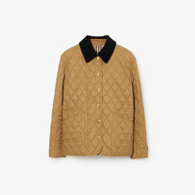 【一】BURBERRY 巴宝莉 女士灯芯绒格子衣领菱形绗缝夹克棉服 驼色 8065108 A1420