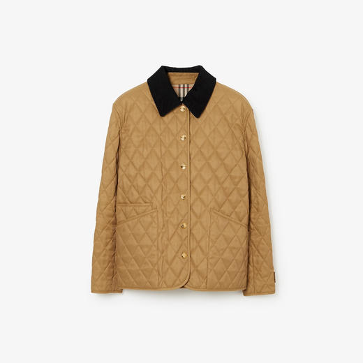 【一】BURBERRY 巴宝莉 女士灯芯绒格子衣领菱形绗缝夹克棉服 驼色 8065108 A1420 商品图0