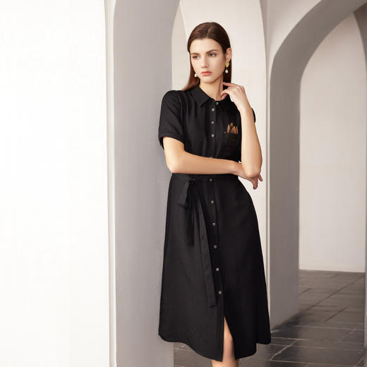 【中长款系带真丝裙】2024年春夏新品100%桑蚕丝系带收腰连衣裙 商品图2